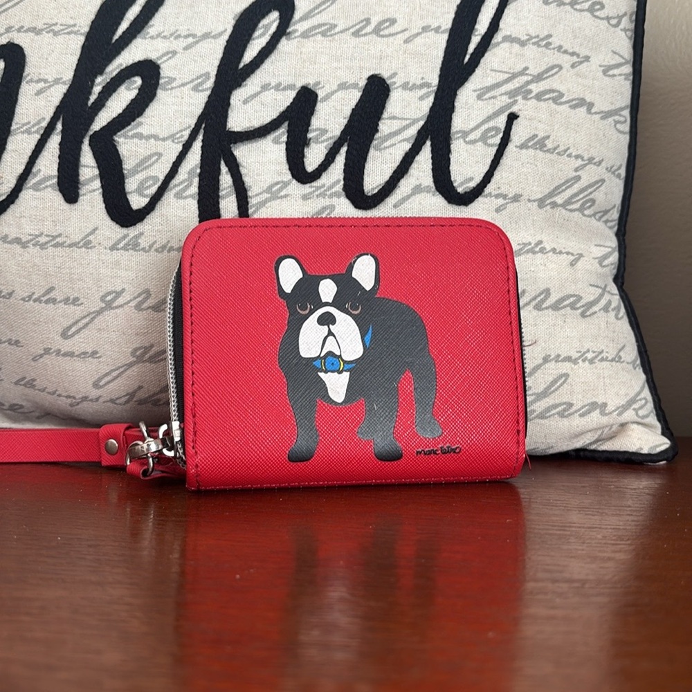 LIKE NEW Marc Tetro Red Wallet with Bulldog Design